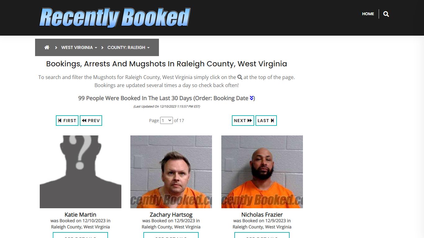 Recent bookings, Arrests, Mugshots in Raleigh County, West Virginia